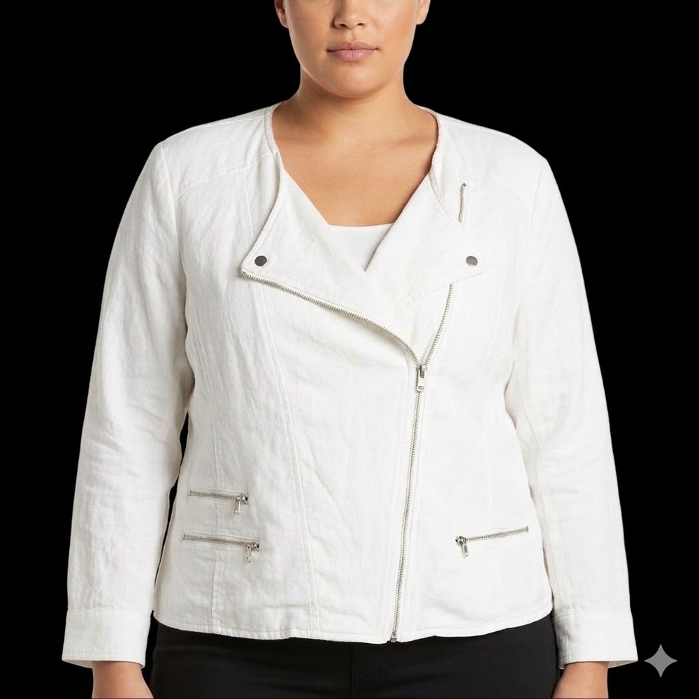 Rebel Womens 3X 24W 26W White Moto Biker Jacket Asymmetric Zip Plus